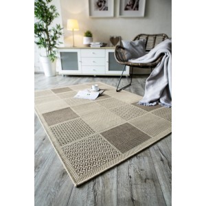 Tappeto da esterno Andiamo Utah beige, 160x230 cm, con motivo a quadri in soggiorno.