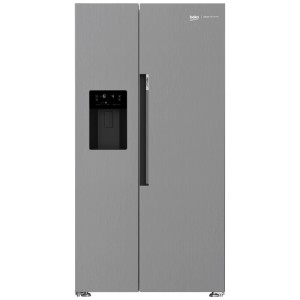 Frigorifero Side-by-Side Beko GN162341PTCHN argento con dispenser acqua. Combinazione frigo-congelatore.