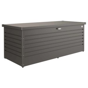 Box da esterno 180 metallizzata grigio scuro, in metallo, resistente alle intemperie con serratura a cilindro con maniglia girevole.