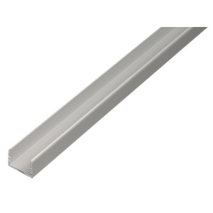 Profilo a U in alluminio argentato, 10x12,9x1000 mm, ideale per costruzioni.