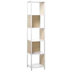 Étagère moderne Beliani Bogota, blanche avec 5 compartiments aspect bois de cerisier, cadre métal. Bibliothèque ouverte.
