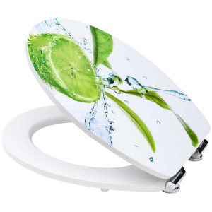 Abattant WC Diaqua Lyon MDF Lime avec fermeture douce, motif citron vert sur fond blanc.