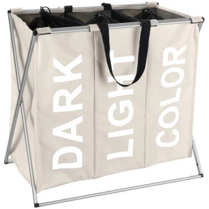 Cesto portabiancheria Wenko Trio Beige, 3 scomparti (3x43L) per bucato scuro, chiaro e colorato.