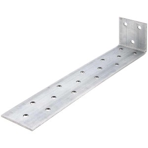 Ancrage béton, galvanisé Sendzimir, 205x40x40 mm, acier plat avec trous pour fixation structures bois.