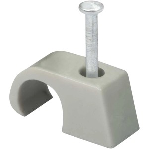 Gros plan d'un clip Express LUX gris pour câbles/tubes (10-14mm) avec clou.