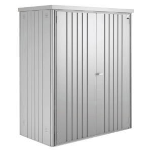 Armadio da giardino Biohort taglia 150, argento metallizzato, L 155 cm. Armadio da giardino in metallo con doppia anta.