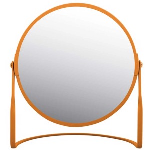 Specchio da tavolo Spirella Akira, arancione opaco, girevole, con superficie a specchio normale e ingrandimento 5x.