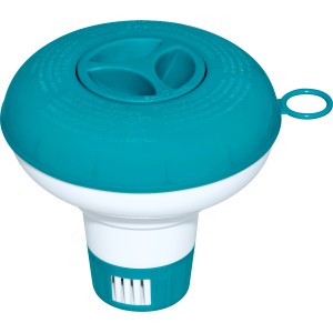 Diffuseur flottant Bestway 12,5 cm pour piscine, pour comprimés jusqu'à 2,5 cm, avec ouverture réglable.