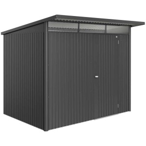 Abri de jardin Biohort AvantGarde Eco Gr. A5 en gris foncé métallisé avec toit monopente et porte standard.
