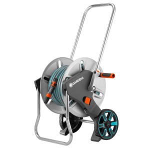 Gardena AquaRoll M set carrello portatubo in metallo con tubo e lancia per irrigazione giardino.