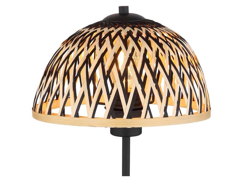 Globo Lampada da tavolo E27 metallo Nero opaco con bambù Ø 25 cm / H 37 cm