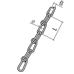 Technische Zeichnung einer Conacord Knotenkette aus V4A-Stahl, Details zu Länge und Durchmesser.
