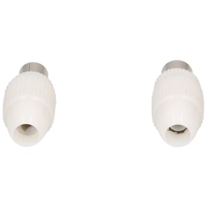 Set connettori antenna Schwaiger, bianco, include spina e presa per cavo coassiale.