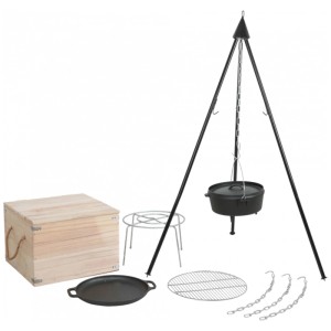 Mayer Barbecue Brenna set de barbecue pivotant avec four hollandais, grille, poêle et dessous de plat.