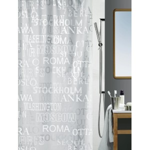 Tenda doccia Spirella Cities, 180x200 cm, argento con design nomi di città.