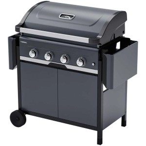 Campingaz Select 4 LX Plus barbecue a gas con quattro bruciatori, termometro sul coperchio e mobiletto.