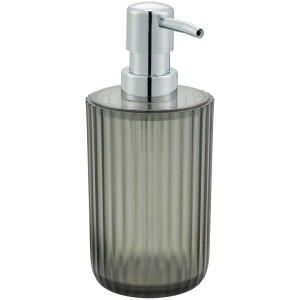 Diaqua Seifenspender Priscilla, anthrazit transparent, mit Rillenstruktur und Chrompumpe.