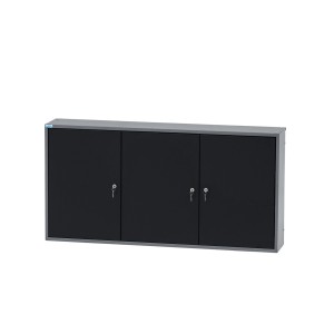 Armoire suspendue Küpper, 3 portes, noir-gris clair, avec 18 boîtes de rangement, armoire à outils.