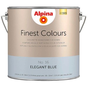 Alpina Finest Colours peinture murale Elegant Blue, pot de 2,5 l. Peinture d'intérieur bleu mat élégant.