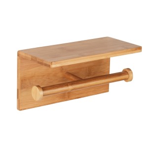 Porta carta igienica WENKO Duo Bambusa in bambù con ripiano per 2 rotoli.