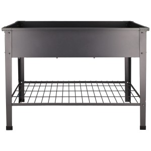 Carré potager surélevé en métal anthracite taille L avec grille de rangement.