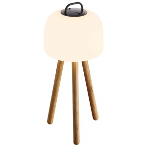 Nordlux Kettle-Tripod 31 : Lampe design avec pied en bois de chêne naturel et abat-jour marron.
