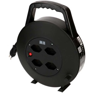 Enrouleur de câble noir MaxReel avec 4 prises de type 13 et câble de 10 m.