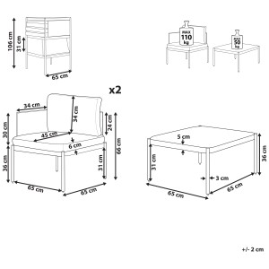 Beliani Ensemble lounge Terracino, 2 places, vert olive, dimensions