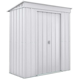 Abri de jardin en métal argenté (195x180x93cm) avec double porte pour outils.