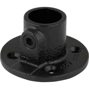 Piastra di base nera in acciaio (Ø 8 cm) per la costruzione di mobili in stile industriale.
