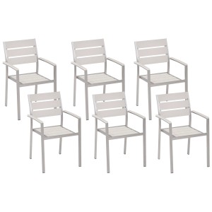 Set di sedie da giardino Beliani Vernio, 6 sedie bianche in legno sintetico e alluminio.