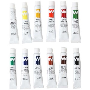 Set di colori ad acquerello: 12 tubetti in vari colori per dipingere.