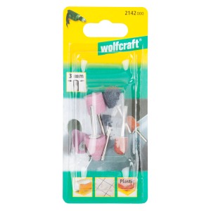 Set de meules Wolfcraft, 5 pièces, pour multi-ponceuses, formes et couleurs variées.