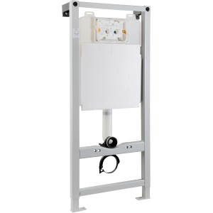 Elemento a parete per WC sospeso con cassetta e struttura in acciaio.