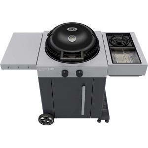 Barbecue a gas Outdoorchef Arosa 570 G Evo in acciaio grigio con fornello laterale e Blazing Zone.