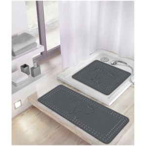 Kleine Wolke Duscheinlage Foot Schiefer, 55x55cm, mit Fußabdruck-Design für sicheren Halt in der Dusche.