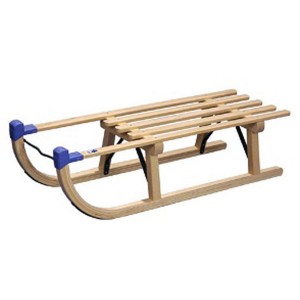 Slitta Davos in legno verniciato, 90 cm, in legno di faggio naturale con protezione bordi blu.