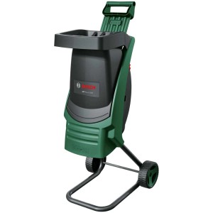 Broyeur électrique Bosch AXT Rapid 2000 avec trémie et roues.