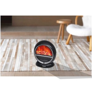 Cheminée électrique noire Sonnenkönig Mala avec effet de flamme simulé.