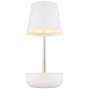 Mattweisse LED-Solartischleuchte von Globo, höhenverstellbar (13-25cm), ideal für den Aussenbereich.