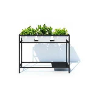 Ecopot aiuola rialzata Berlin, 100 cm, nero-bianco-grigio, con 3 fioriere ed erbe aromatiche.