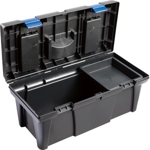 Boîte à outils LUX ouverte avec organiseur, 52x25x22cm, plateau à outils amovible.
