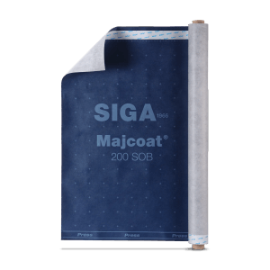 Rotolo di sottotegola Siga Majcoat 200 SOB, accessorio isolante per involucro edilizio antivento.