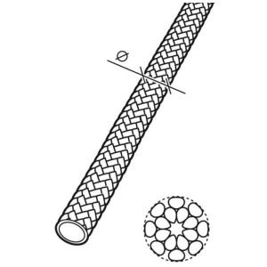 Illustration : Cordage rouge, diamètre 2 mm, tressé, vendu au mètre.