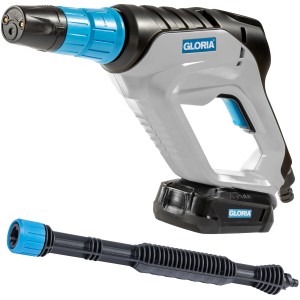 Gloria MultiJet 18V idropulitrice a batteria con ugello multifunzione e accessori.