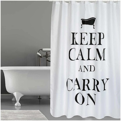 MSV Duschvorhang Keep Calm Polyester Weiss-Schwarz 180 x 200 cm