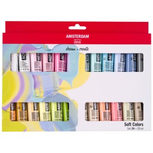 Amsterdam Acrylfarben-Set Standard Sanfte Farben, 24 Tuben à 20 ml, matte Optik.