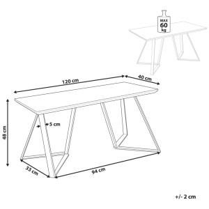 Schéma du banc marron Beliani Upton (48x120x40 cm) avec dimensions.