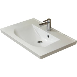 Lavabo Pelipal Trentino in marmo minerale, 80 cm, bianco, con rubinetto.
