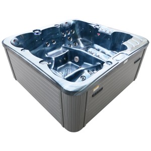 Spa extérieur noir Sonnenkönig Borneo pour 6 personnes max. Bain à remous fixe avec lumière LED et couverture.